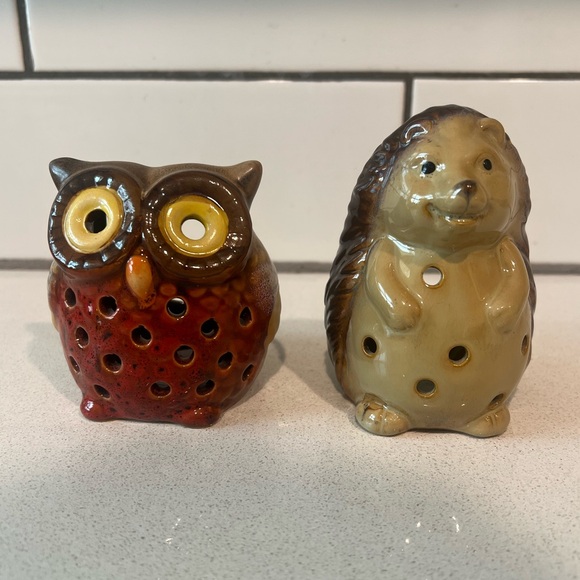Vintage Ceramic Owl & Hedgehog Tealight Holders | Woodland Decor - Picture 2 of 5
